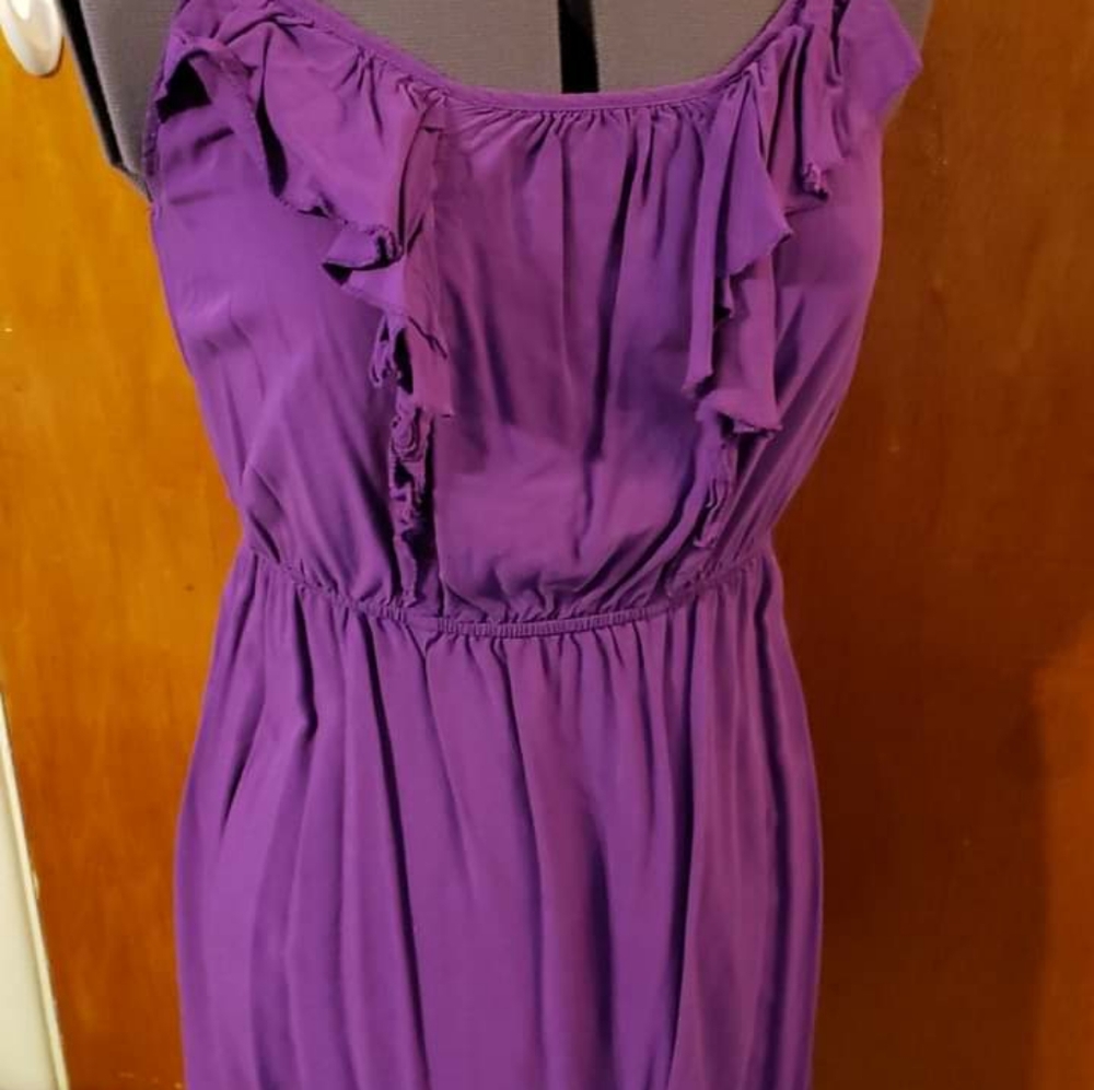 Spaghetti Strap Purple Midi Dress Ruffle Top